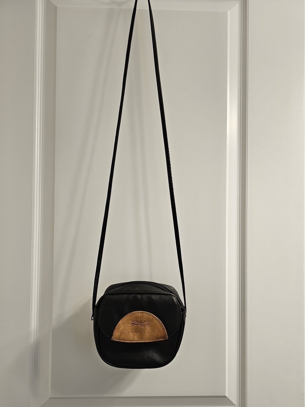 Perry Ellis Black Crossbody with Tan Patch Detail - Picture 3 of 8